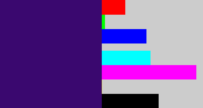 Hex color #3a086f - royal purple