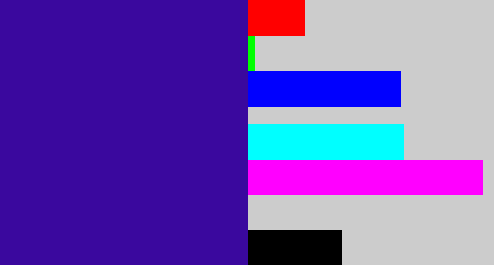 Hex color #3a089e - indigo blue