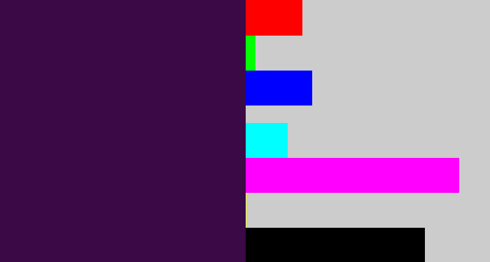 Hex color #3a0946 - dark purple