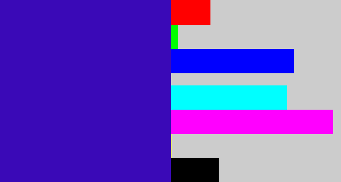 Hex color #3a09b7 - indigo blue