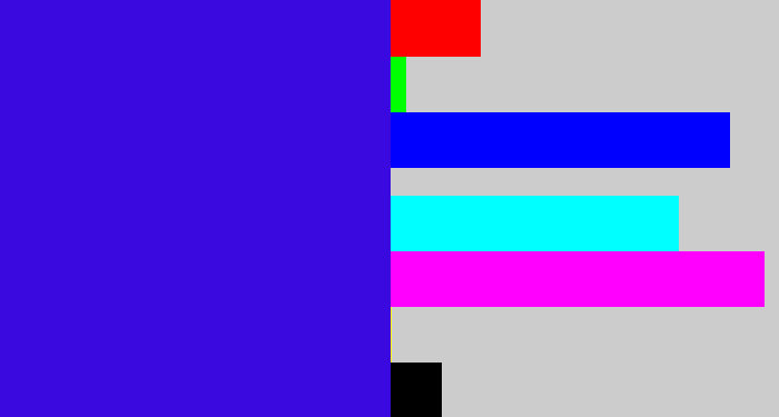 Hex color #3a09df - violet blue