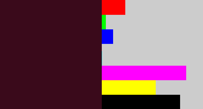 Hex color #3a0a1b - dark plum
