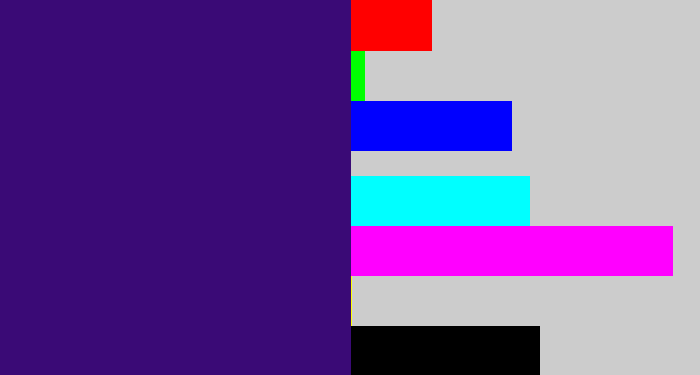 Hex color #3a0a76 - indigo