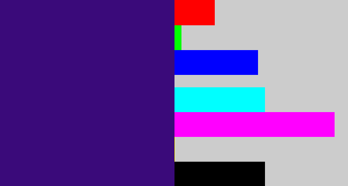 Hex color #3a0a7a - indigo