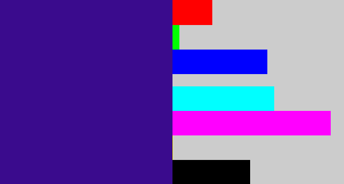 Hex color #3a0b8d - indigo