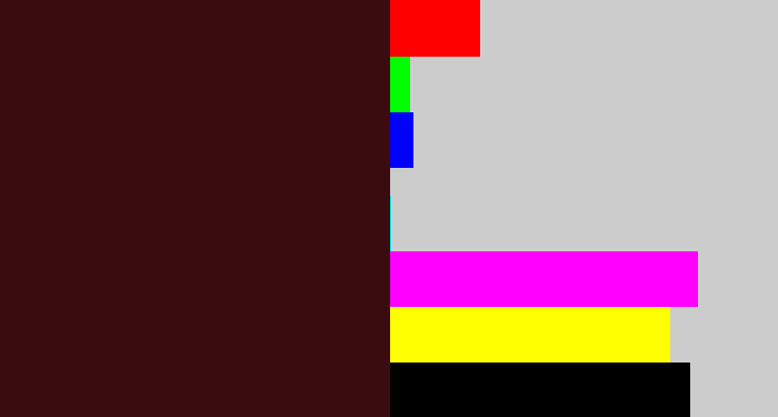 Hex color #3a0c10 - dark maroon