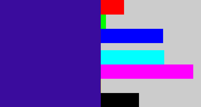 Hex color #3a0c9d - indigo blue