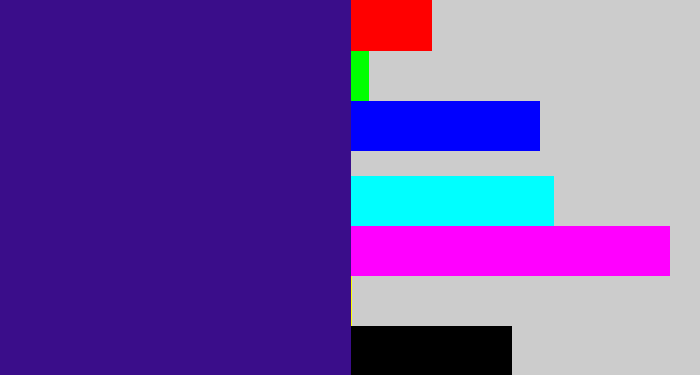 Hex color #3a0d8a - indigo