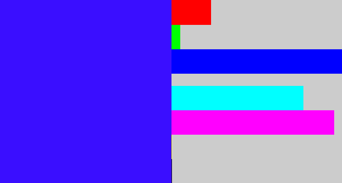 Hex color #3a0eff - light royal blue
