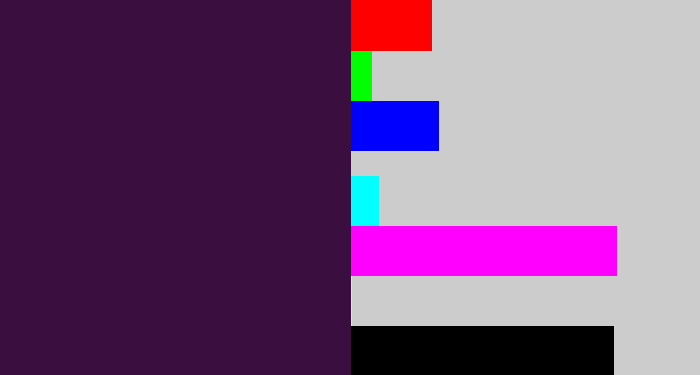 Hex color #3a0f3f - dark purple