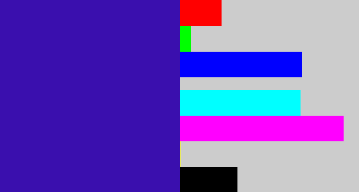 Hex color #3a0fae - indigo blue