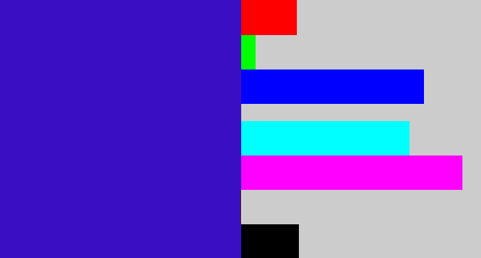 Hex color #3a0fc3 - indigo blue