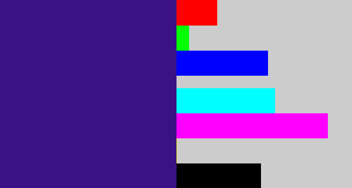 Hex color #3a1285 - indigo