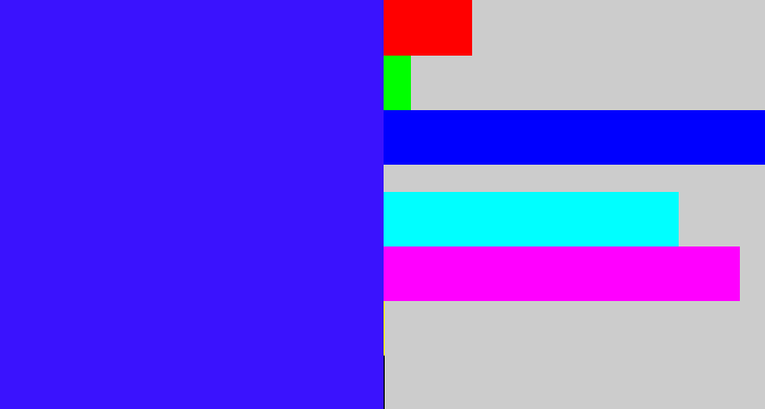 Hex color #3a12fe - light royal blue