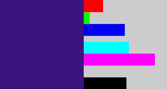 Hex color #3a137e - indigo
