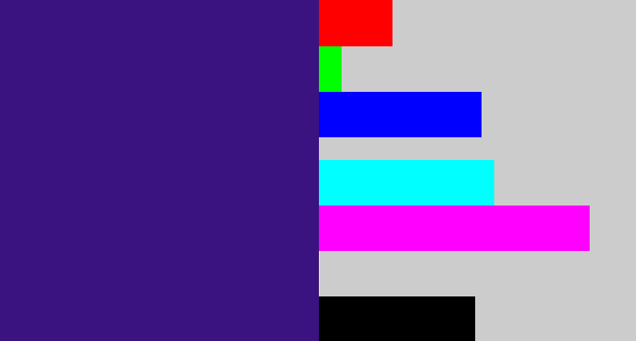 Hex color #3a1381 - indigo