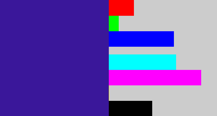 Hex color #3a179a - indigo blue