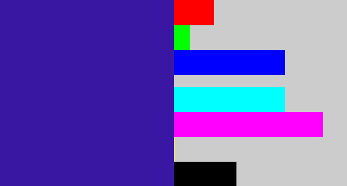Hex color #3a17a3 - indigo blue