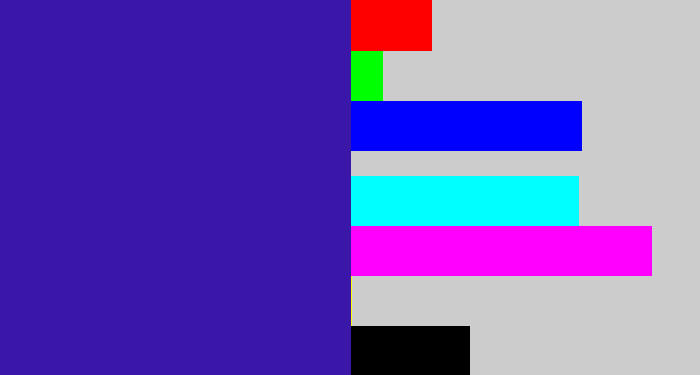 Hex color #3a17a8 - indigo blue