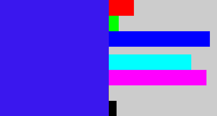 Hex color #3a17ee - light royal blue