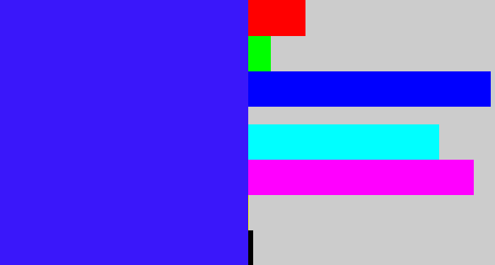 Hex color #3a17fa - light royal blue