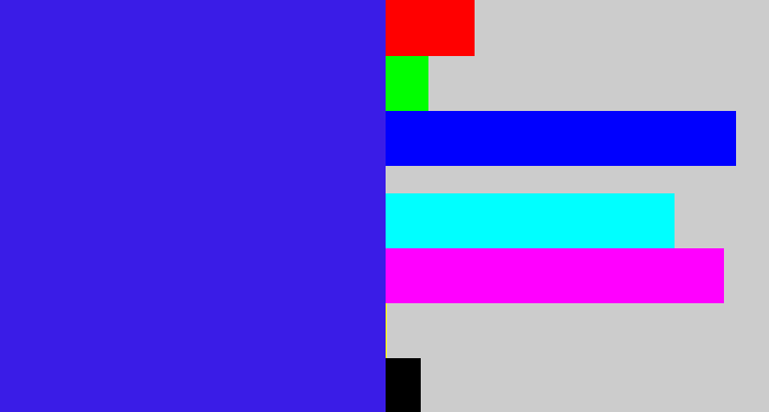 Hex color #3a1ce7 - light royal blue