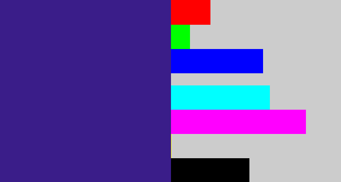 Hex color #3a1d89 - indigo