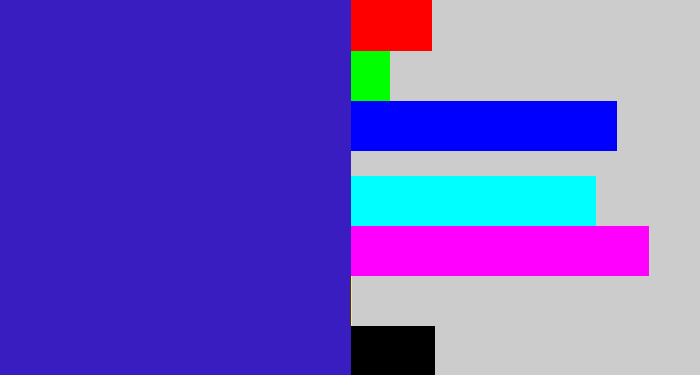 Hex color #3a1dc1 - indigo blue