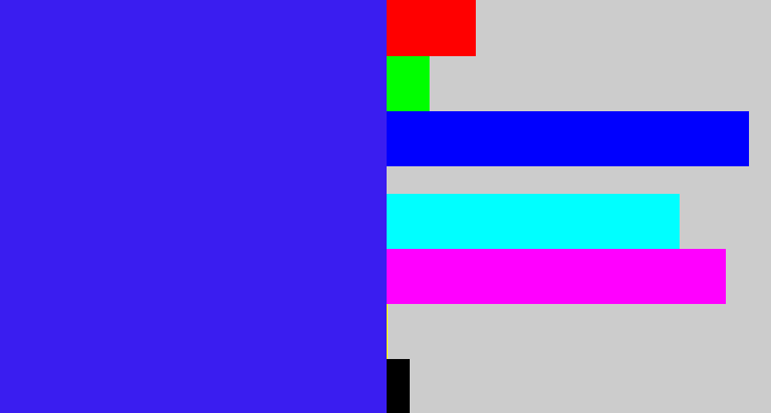 Hex color #3a1df0 - light royal blue