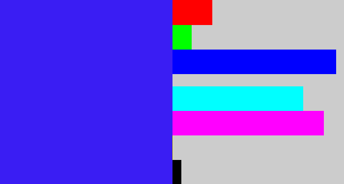 Hex color #3a1df3 - light royal blue