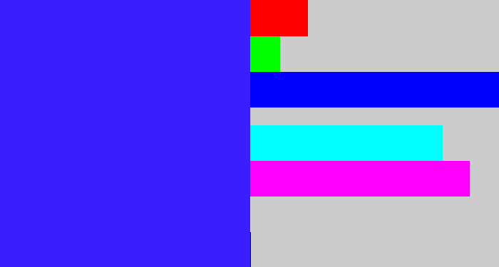 Hex color #3a1efe - light royal blue