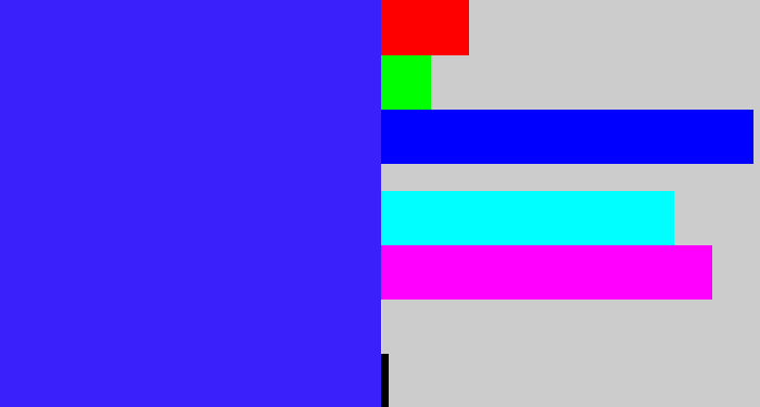 Hex color #3a20fb - light royal blue