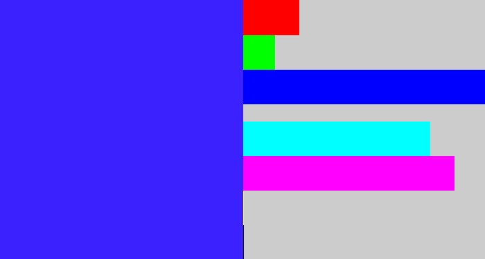 Hex color #3a21fe - light royal blue