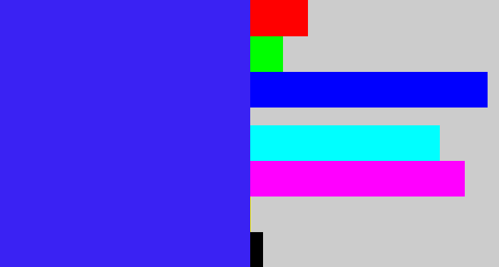 Hex color #3a22f3 - light royal blue
