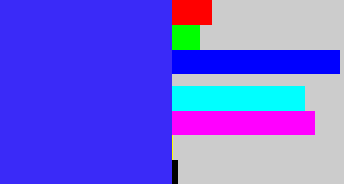 Hex color #3a2af8 - light royal blue