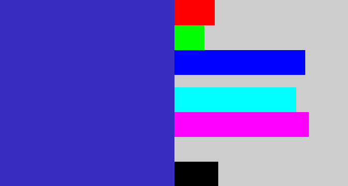 Hex color #3a2cc0 - indigo blue