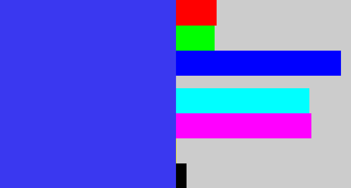 Hex color #3a38f0 - light royal blue