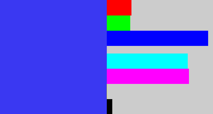 Hex color #3a38f2 - light royal blue