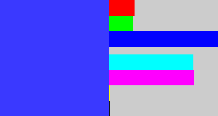 Hex color #3a39ff - light royal blue