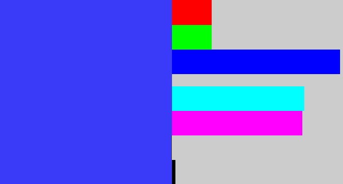 Hex color #3a3bf9 - light royal blue
