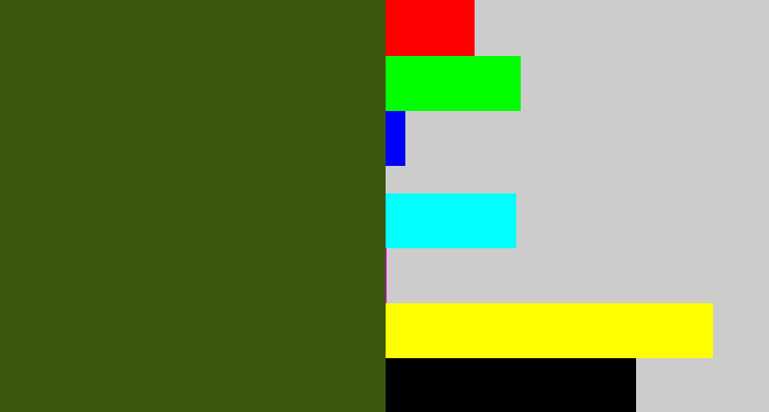 Hex color #3a580d - navy green