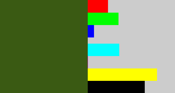 Hex color #3a5a13 - navy green