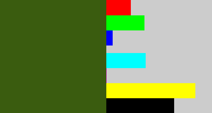 Hex color #3a5c0f - navy green