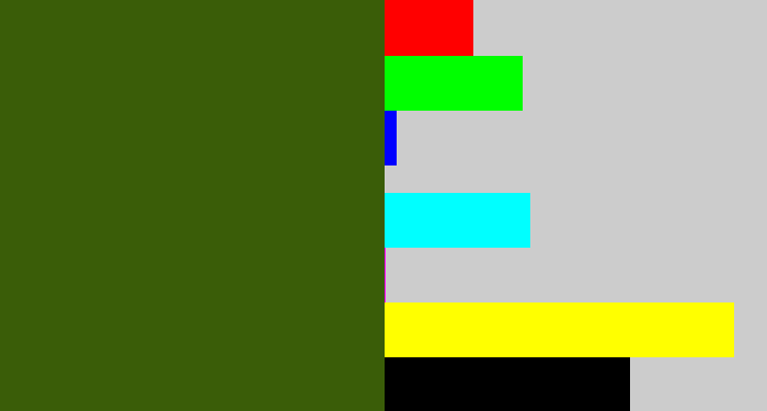 Hex color #3a5d08 - navy green