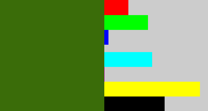 Hex color #3a6c09 - dark grass green
