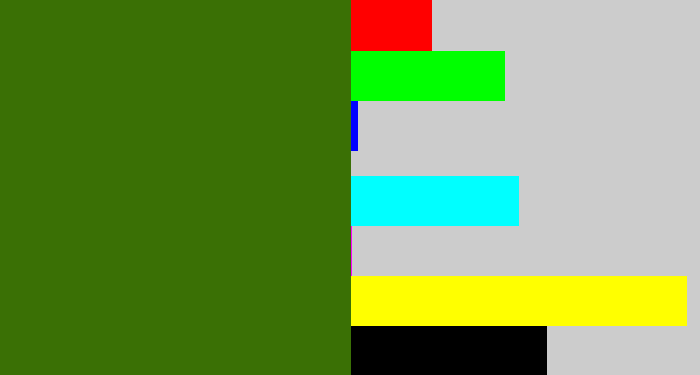 Hex color #3a7005 - dark grass green