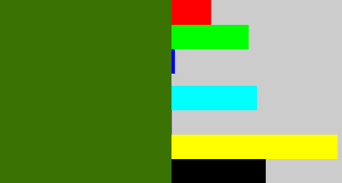 Hex color #3a7304 - dark grass green