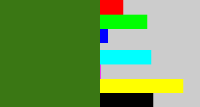 Hex color #3a7714 - tree green