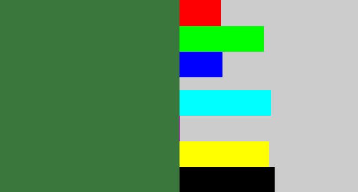Hex color #3a773c - darkish green