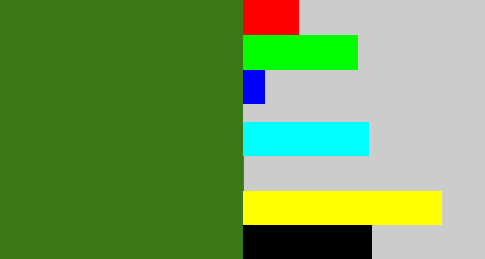 Hex color #3a7916 - tree green